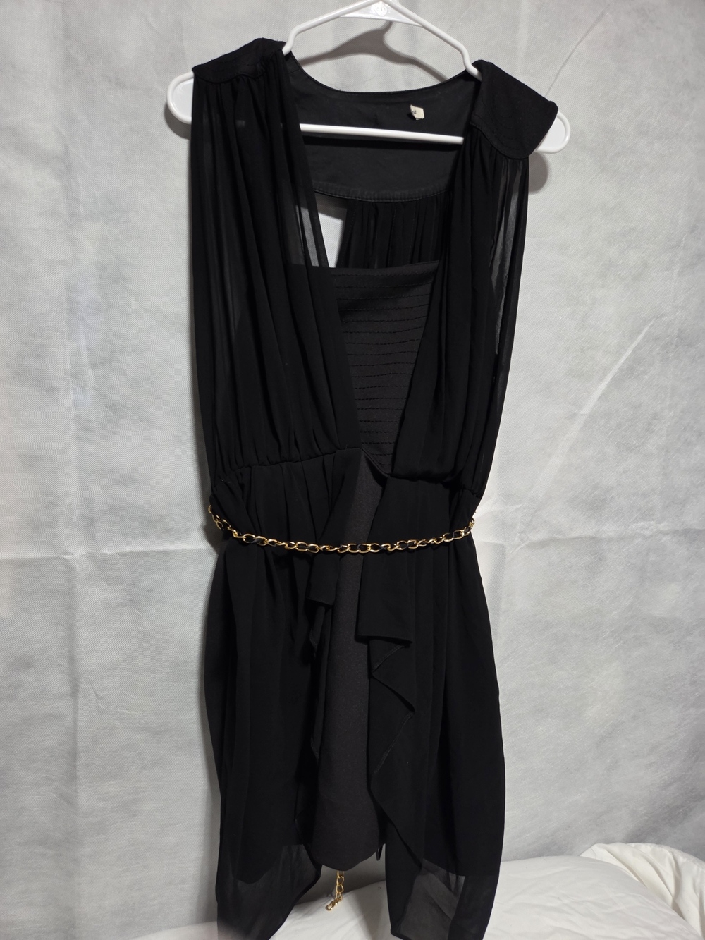 River Island Black Asymmetrical Chiffon Dress with Gold Chain